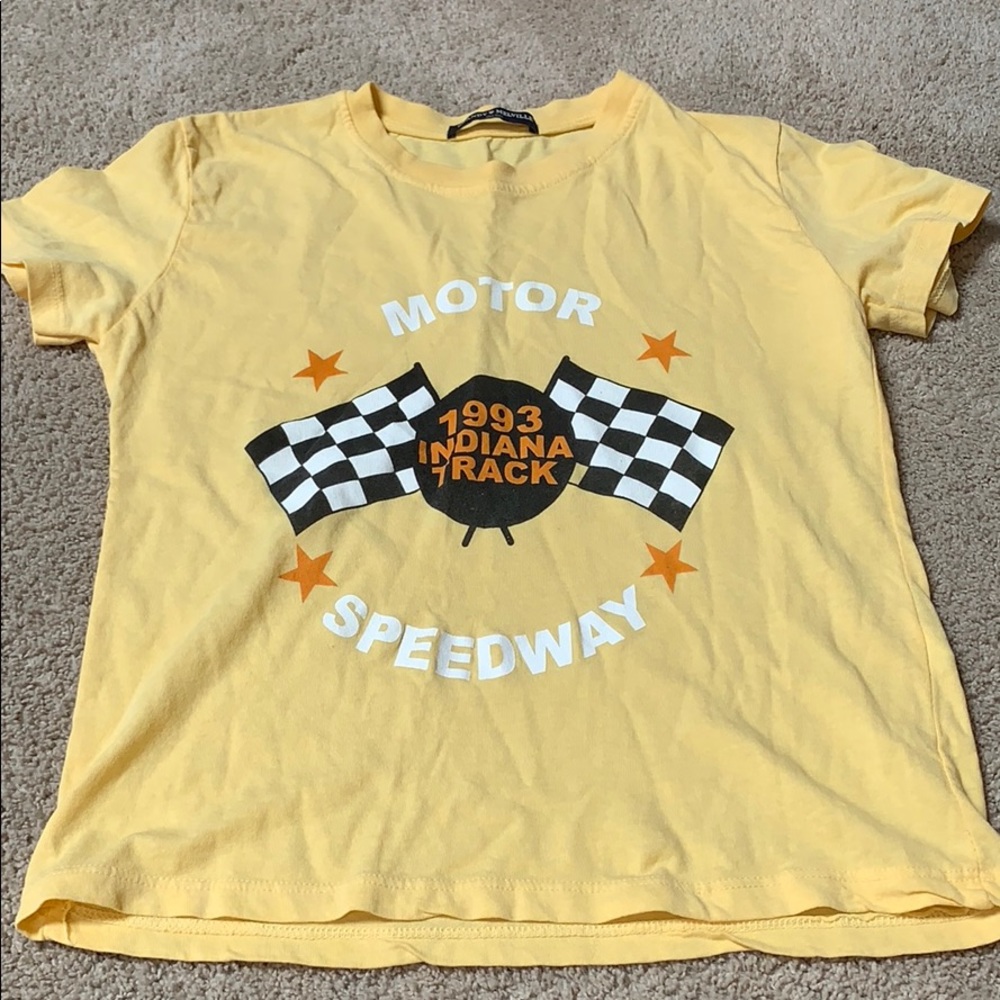 brandy melville yellow racing graphic top